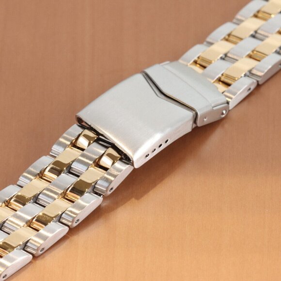 Hadley-Roma 20mm Gold Plated & Steel Solid Link Watch Bracelet/Band, MB4437T - Picture 1 of 3